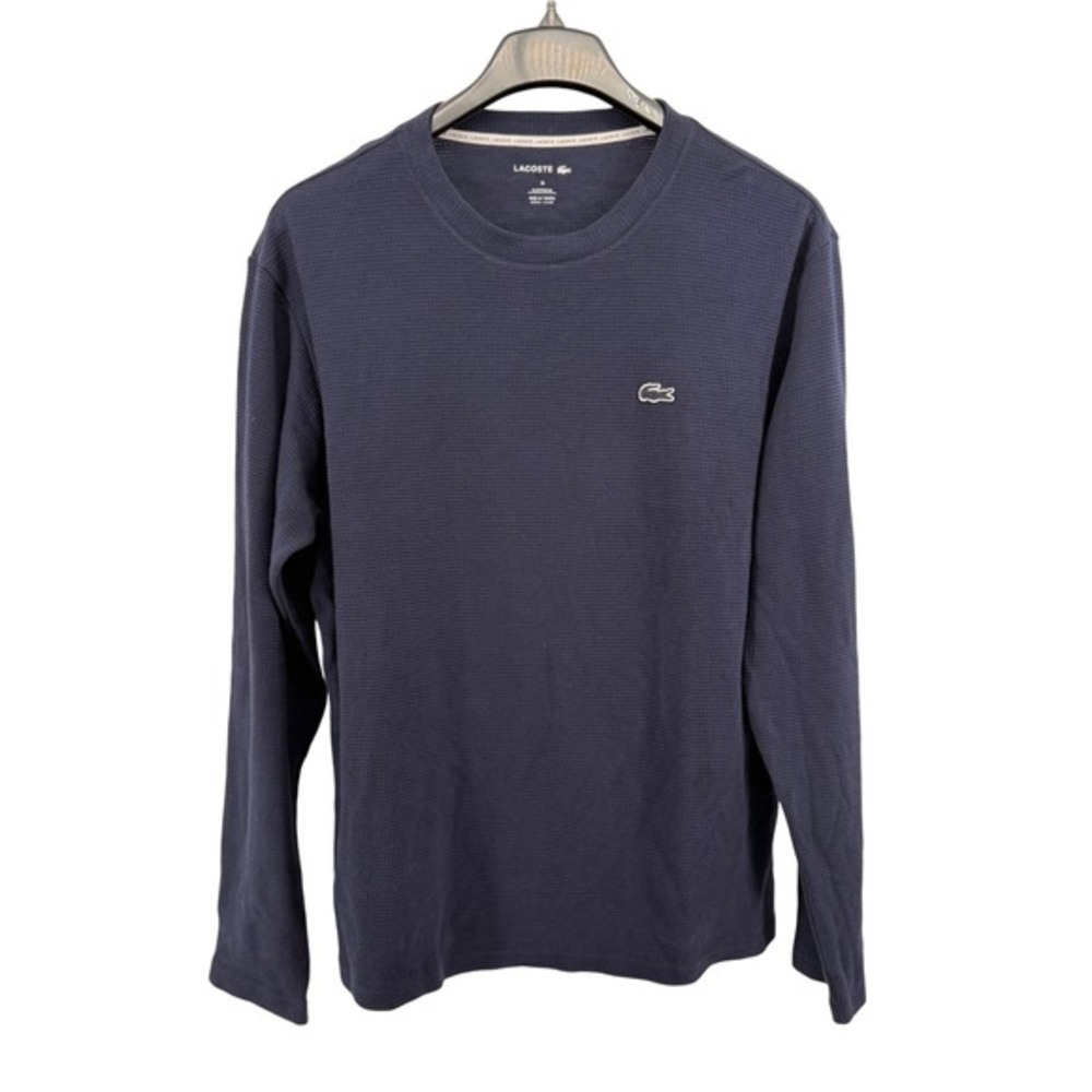 Lacoste Sleepwear Mens XL Pre-Owned Shirt Navy Blue Waffle Knit Crocodile Logo